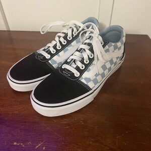 Vans Checkerboard Lace-Up Sneakers - Black & Light Blue size 7.5 never been worn